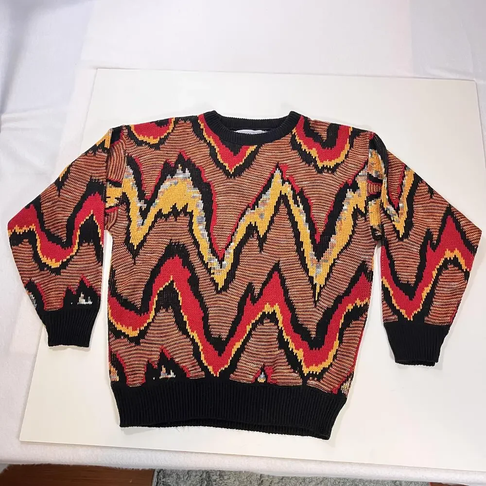 Vintage Gitano Sweater Mens Filigree Coogi Style 3D Knit Pullover USA 80s Cosby